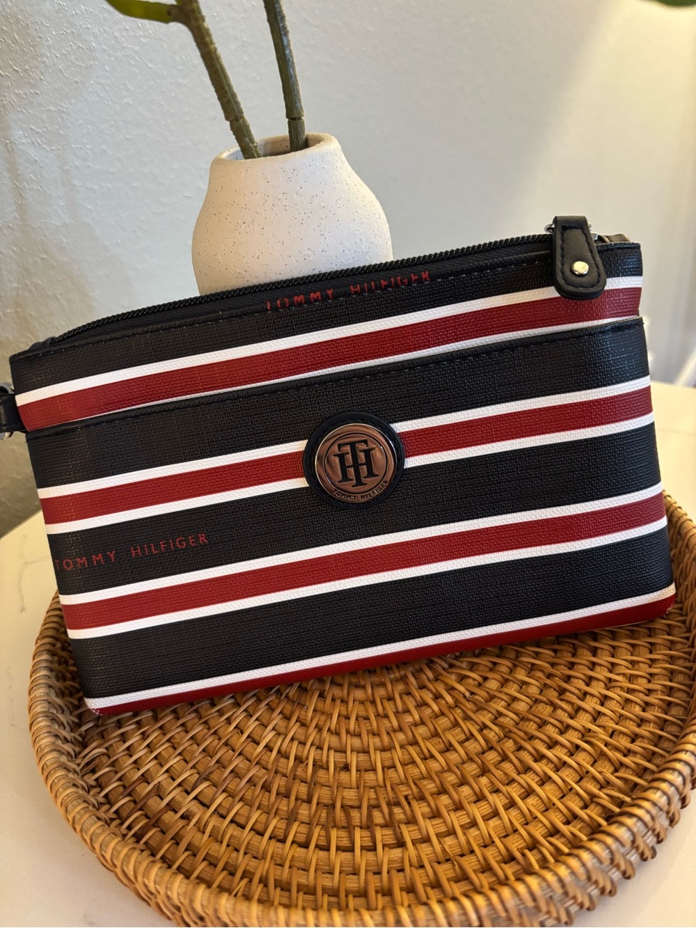 Tommy Hilfiger Navy, Red and White Striped Toiletry Pouch